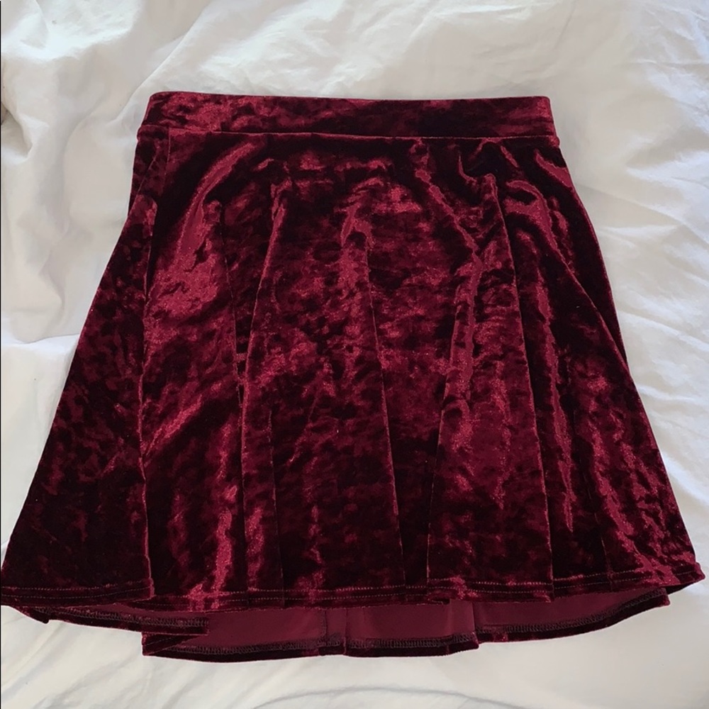 top shop red velvet skirt